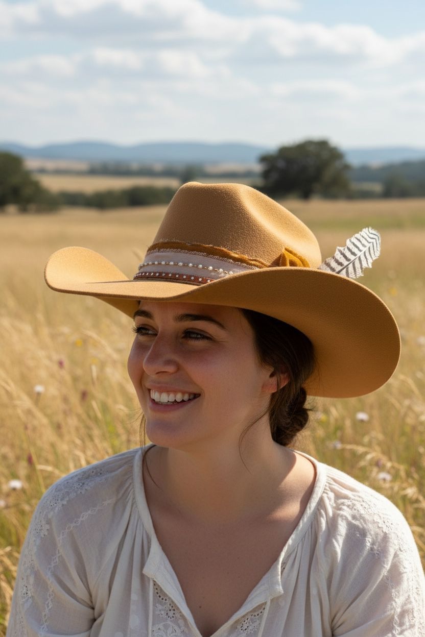 •	Luxury wool fedora with chiffon hatband and freshwater pearls